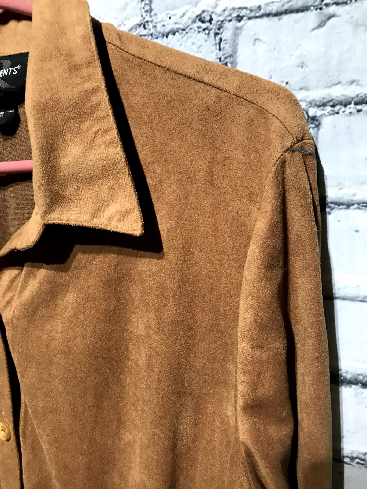 Requirements, Women L, Brown Faux Suede 1/2 Sleeve Hippie Boho Cowboy Shirt