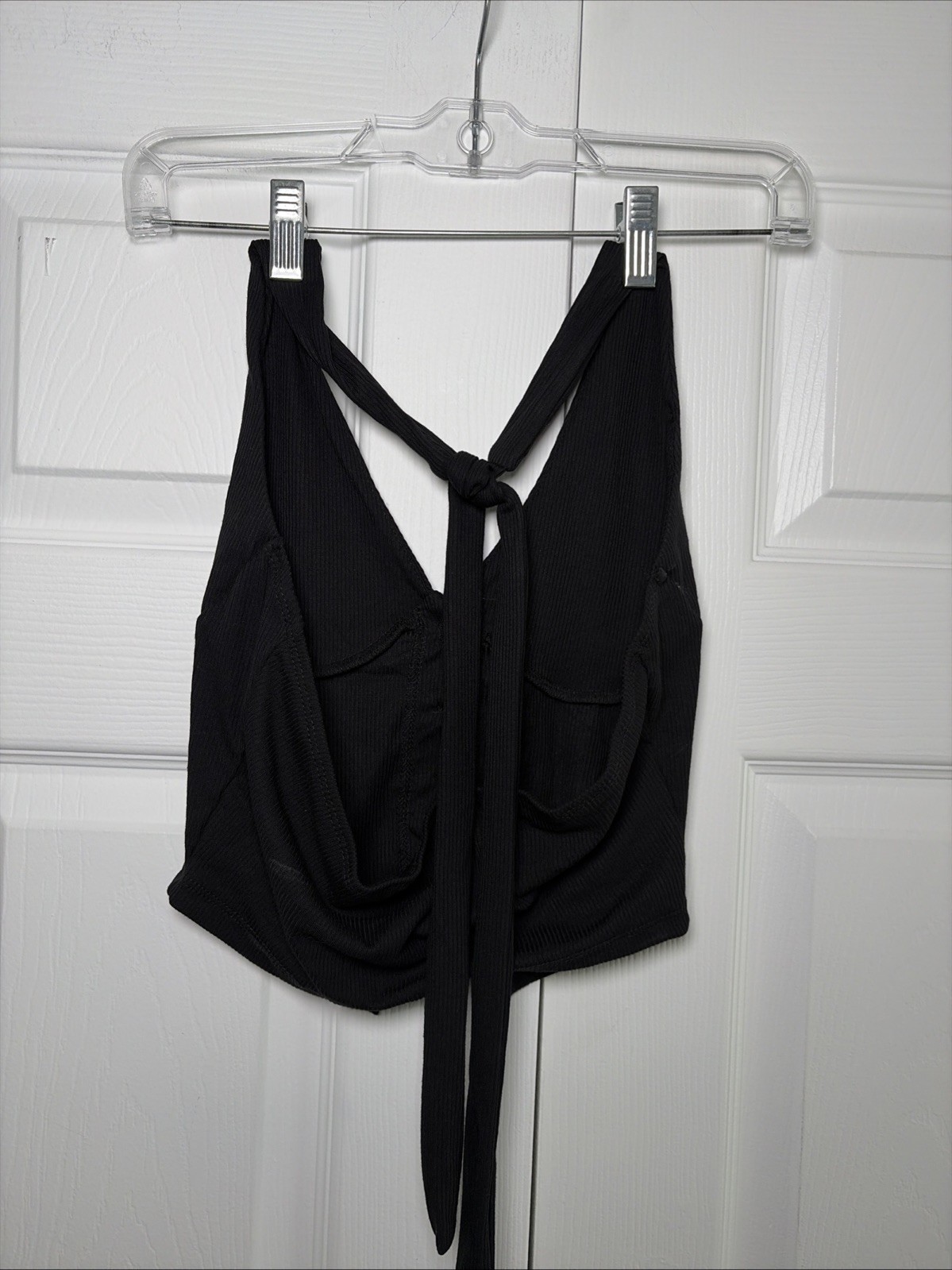 Black Ribbed Skull Babydoll Halter Crop Top Grunge Goth Punk Size Medium