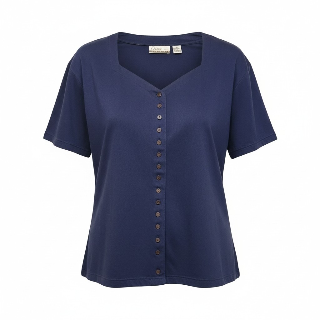 Vintage Diana Marco Button Down Short Sleeve Navy Blouse SZ: 24