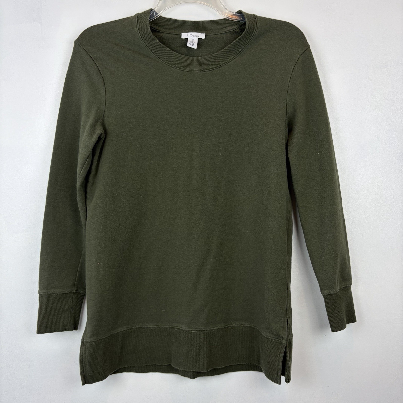 Daily Ritual Crew Sweatshirt Top Womens Small Green Tunic Cozy Soft Capsule