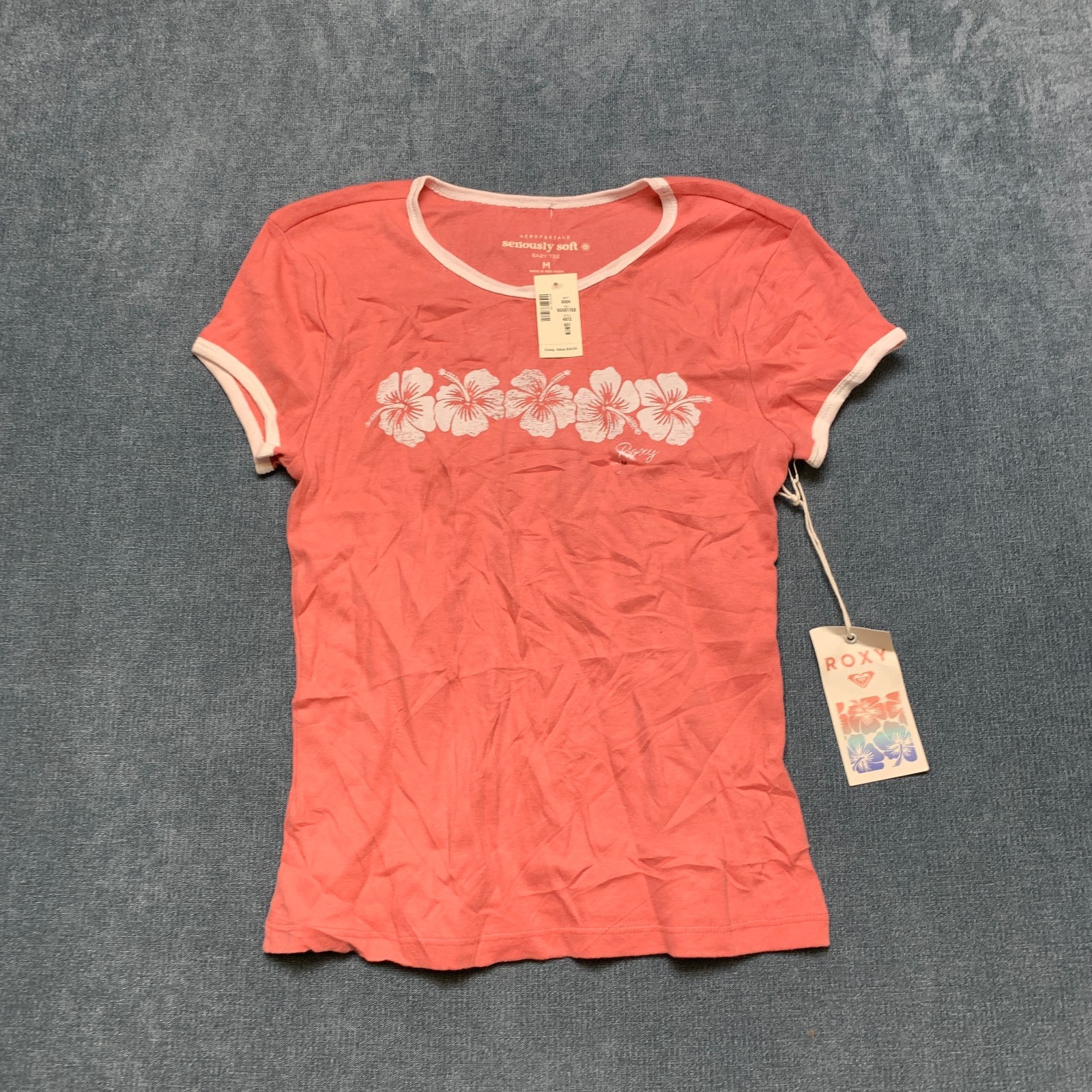 Aeropostale Roxy Hibiscus Graphic Baby T Shirt Womens Medium Pink Short Sleeve