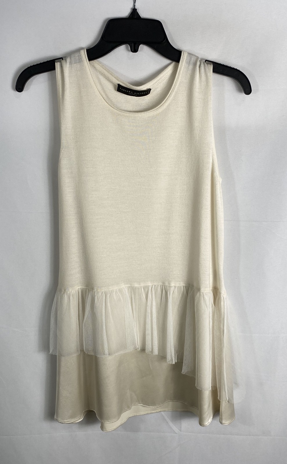 Fabiana Filippi Women’s Ivory Cashmere Silk Tiered Ruffle Hem Blouse Tunic Sz XS