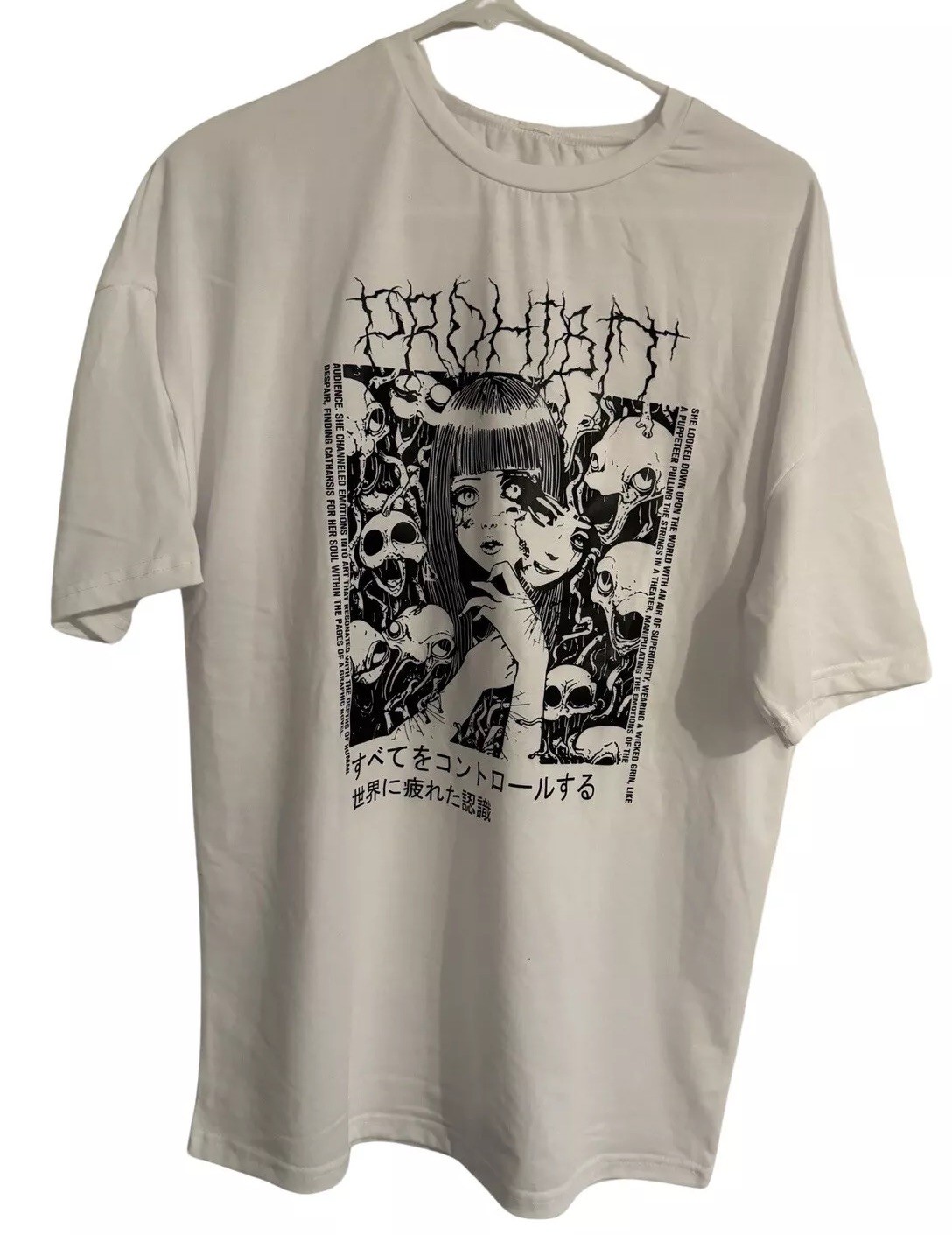 Grunge Punk Figure & Slogan Graphic Print Drop Shoulder Oversized Tee Women’s XS