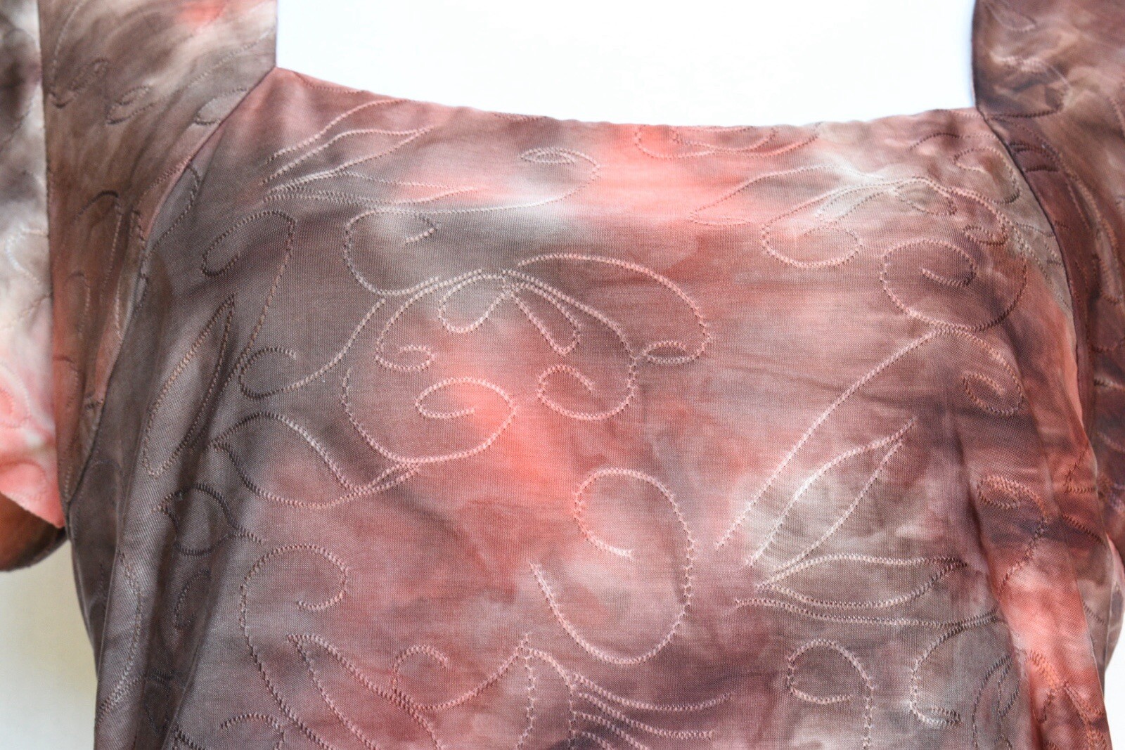Boho Gathered Panel Blouse Flutter Sleeves Lined Fairy Tie Dye Abstract Design