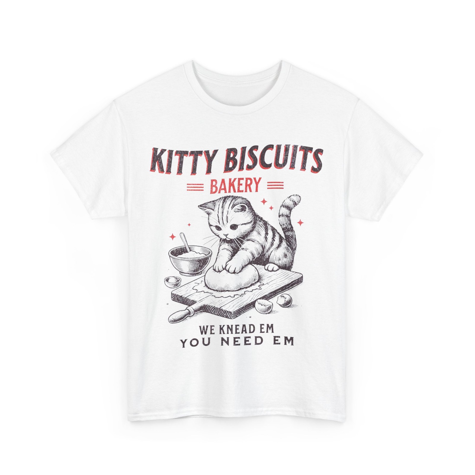 Women’s Funny Baking Cat Graphic Tee Cute Kitty Humor Casual Vintage T-Shirt