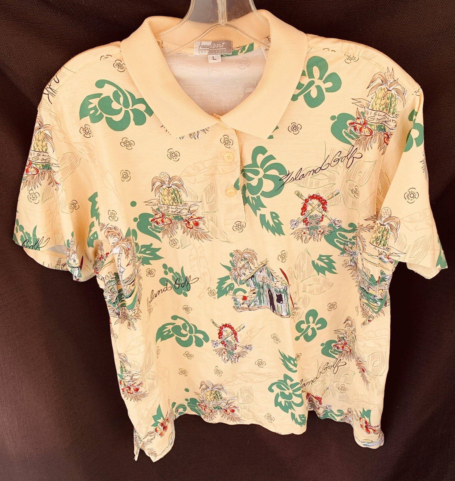 Vintage Hana Sport California Island Golf Caddy Shack Cotton Polo Large Shirt
