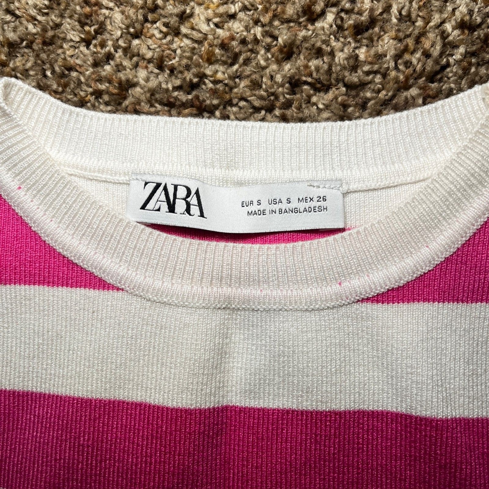 Zara Women’s Size S Pink and White Stripped Knit Crop Top