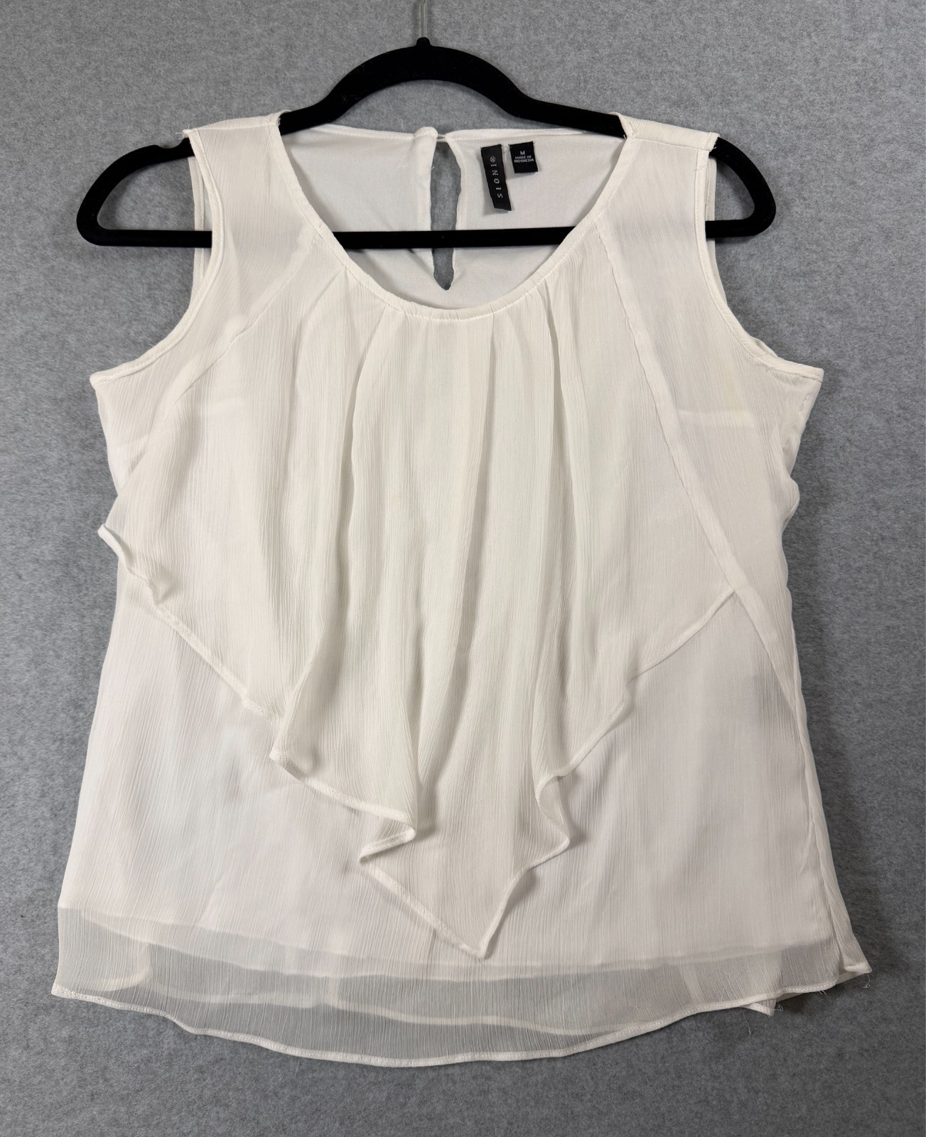 Sioni Women’s Sheer Layered Ruffle White Blouse Top Size M, Beachy SKU 193