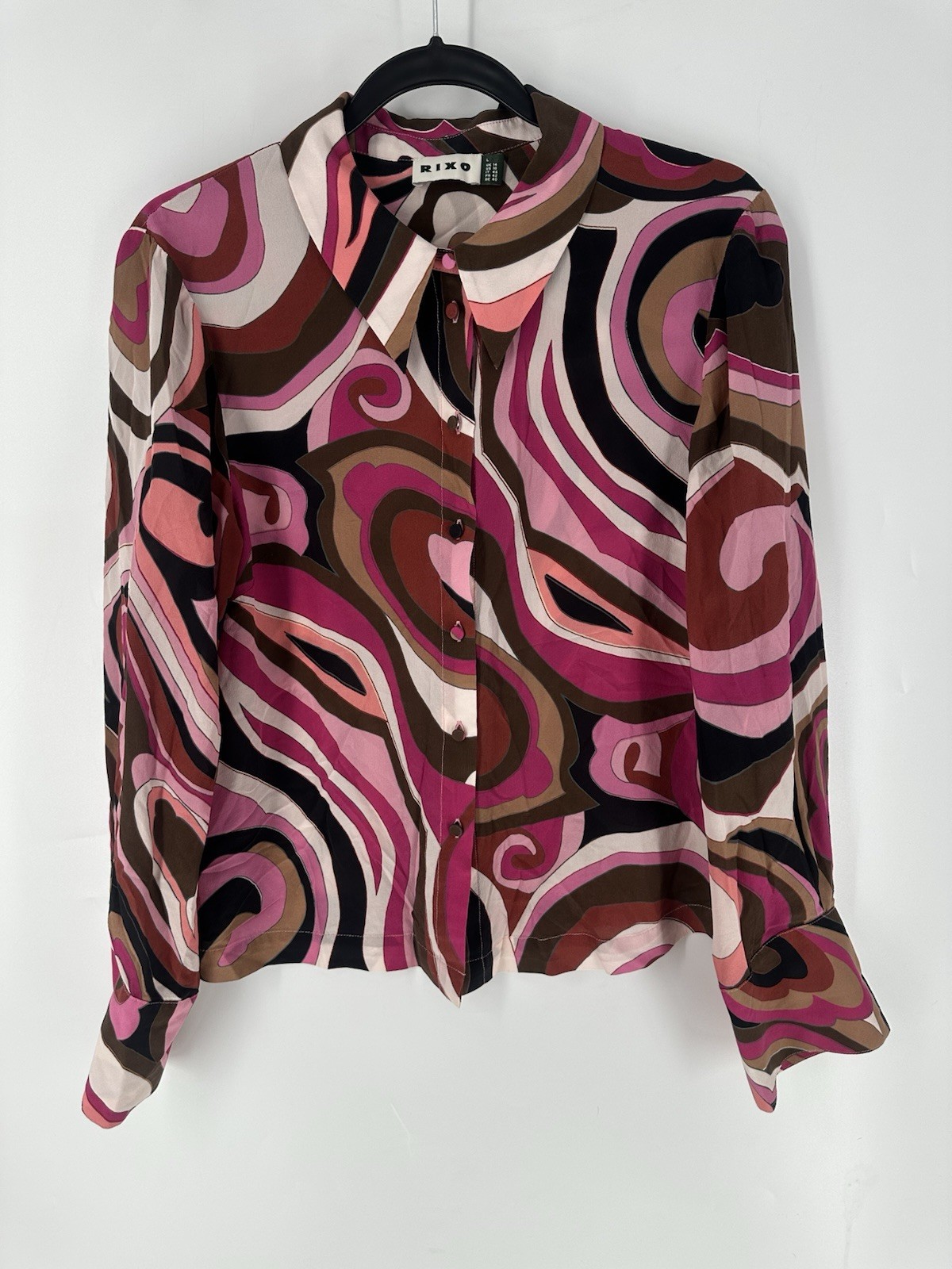 Rixo Havan Marble Pink Silk Shirt Women’s 6 Read