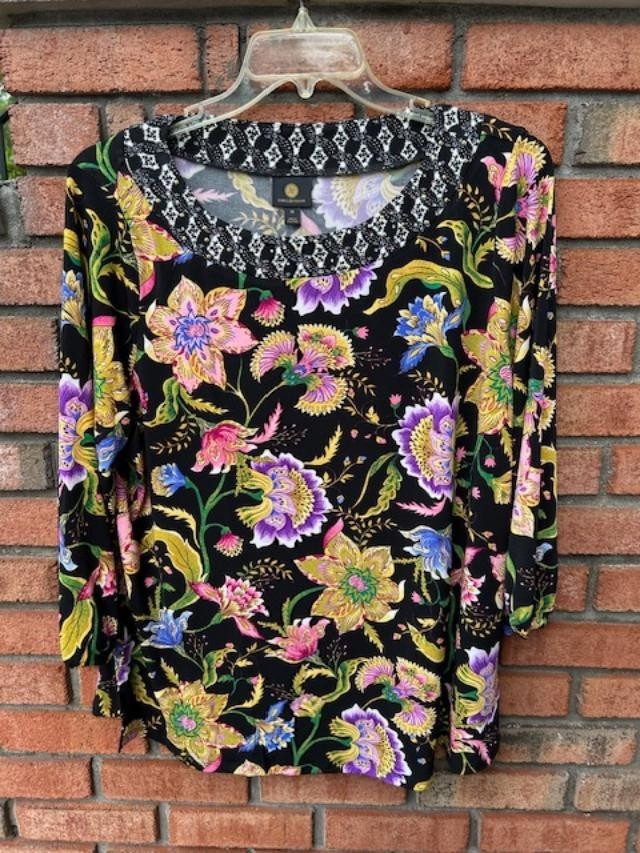 New $49.50 Tags NWT JM COLLECTION Colorful Silky Stretch 3/4 Sleeve Top 2X