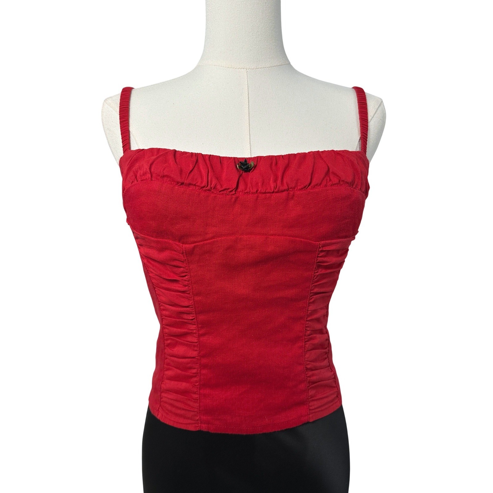 Reformation Emery Linen Top Lipstick Red Rosette Tank 2