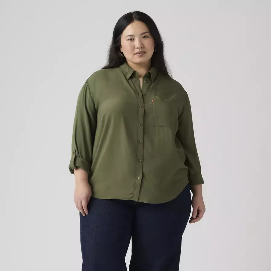 Levi’s Darlene Utility Standard Fit Green Button Up Long Sleeve Shirt Womens 1X