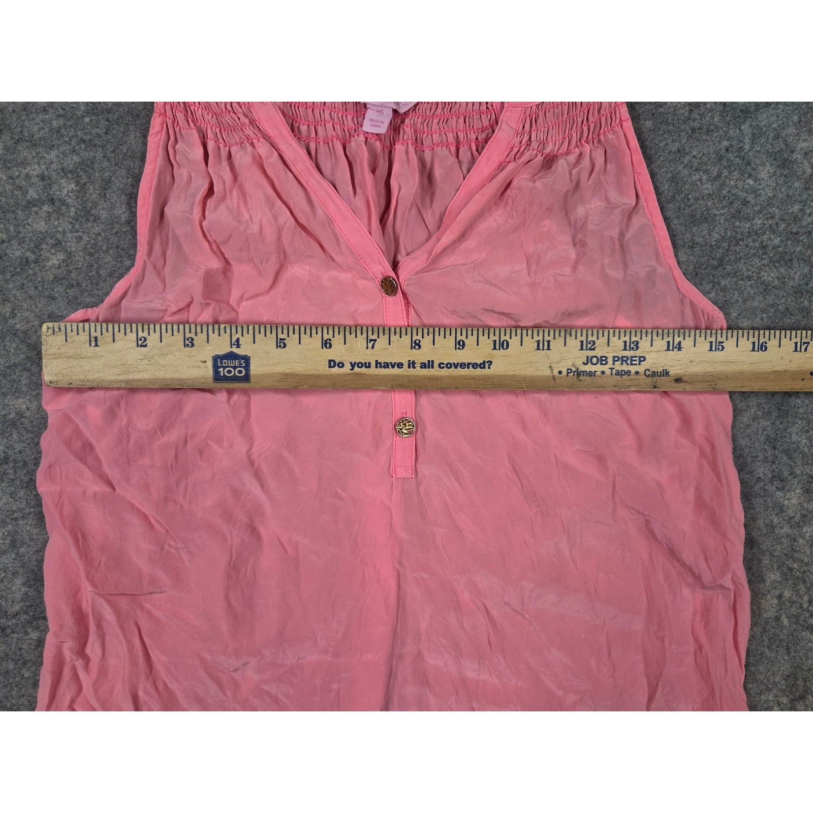 Lilly Pulitzer Pink 100% Silk Smocked Henley Sleeveless Blouse Top XS RN88189