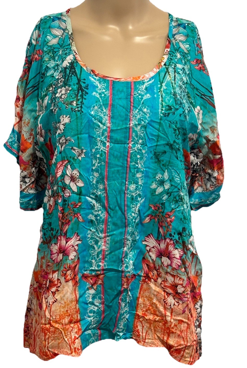 LulaLife Womens Boho Hippie Print Top Rayon Lightweight Oversized S 8-12