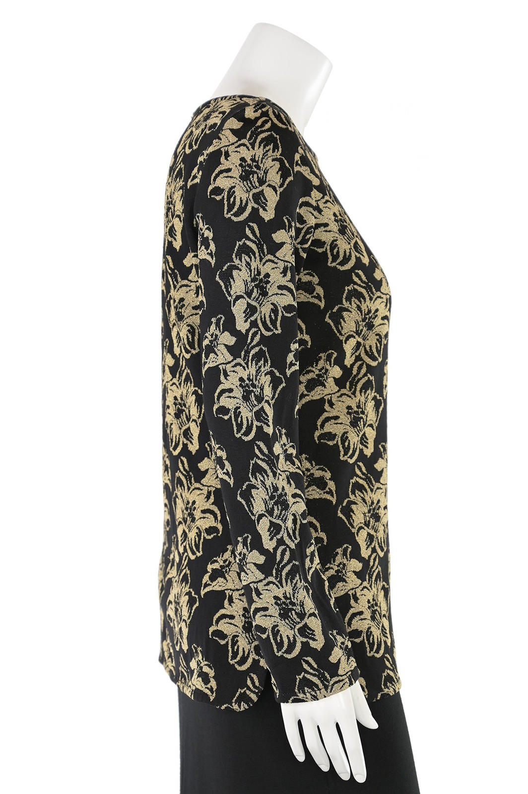 *GLITTERY!* St. John Knits Floral Knit Tunic Top sz 10 in Black/Gold Metallic