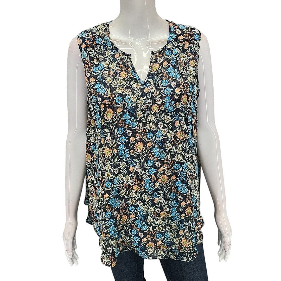 Cristina B Ladies Dressy Printed Double Layer Hi-Low Hem Blouse Small Size Top