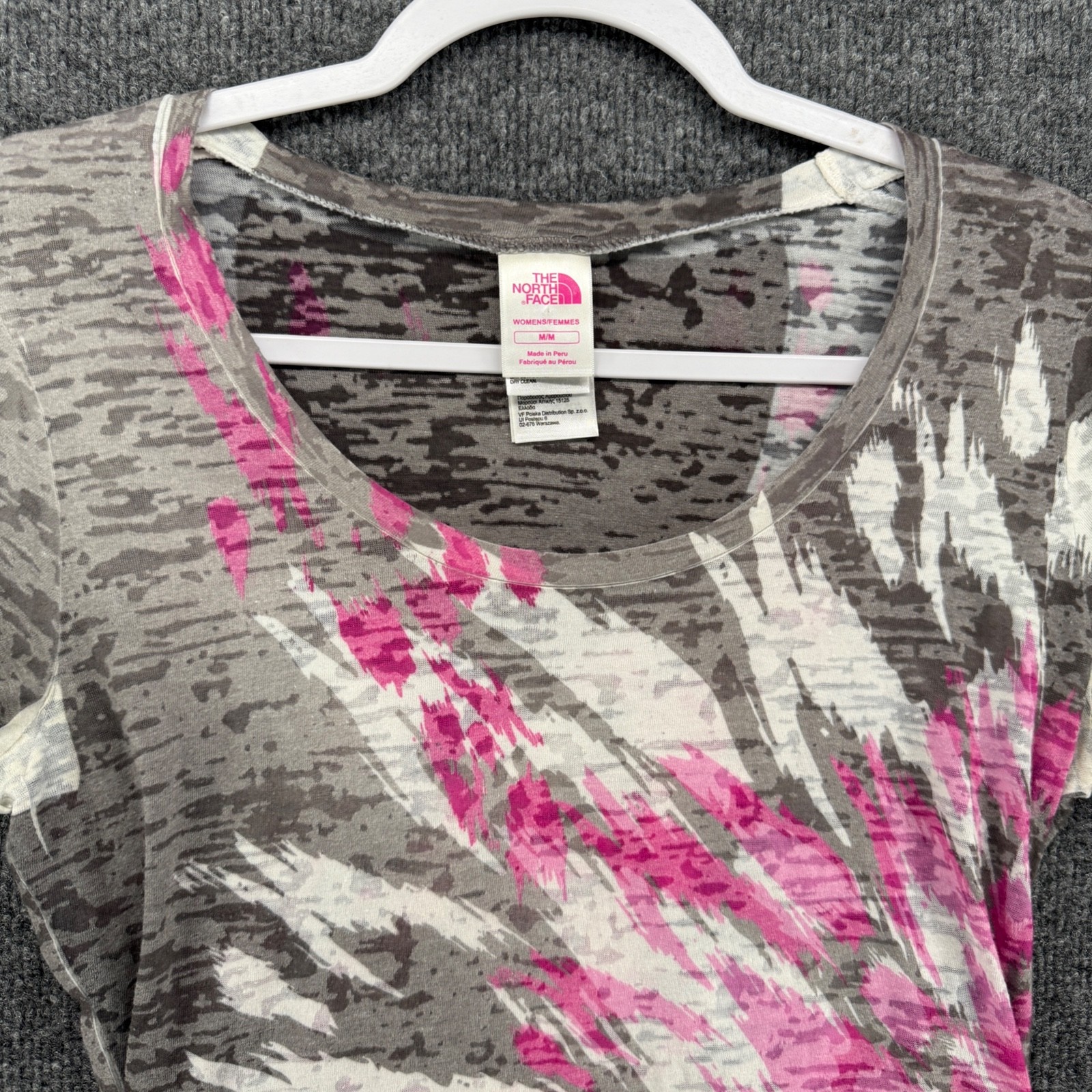 The North Face Y2K Top Womens M Gray Pink Acid Wash Short Sleeve Fitted 90s