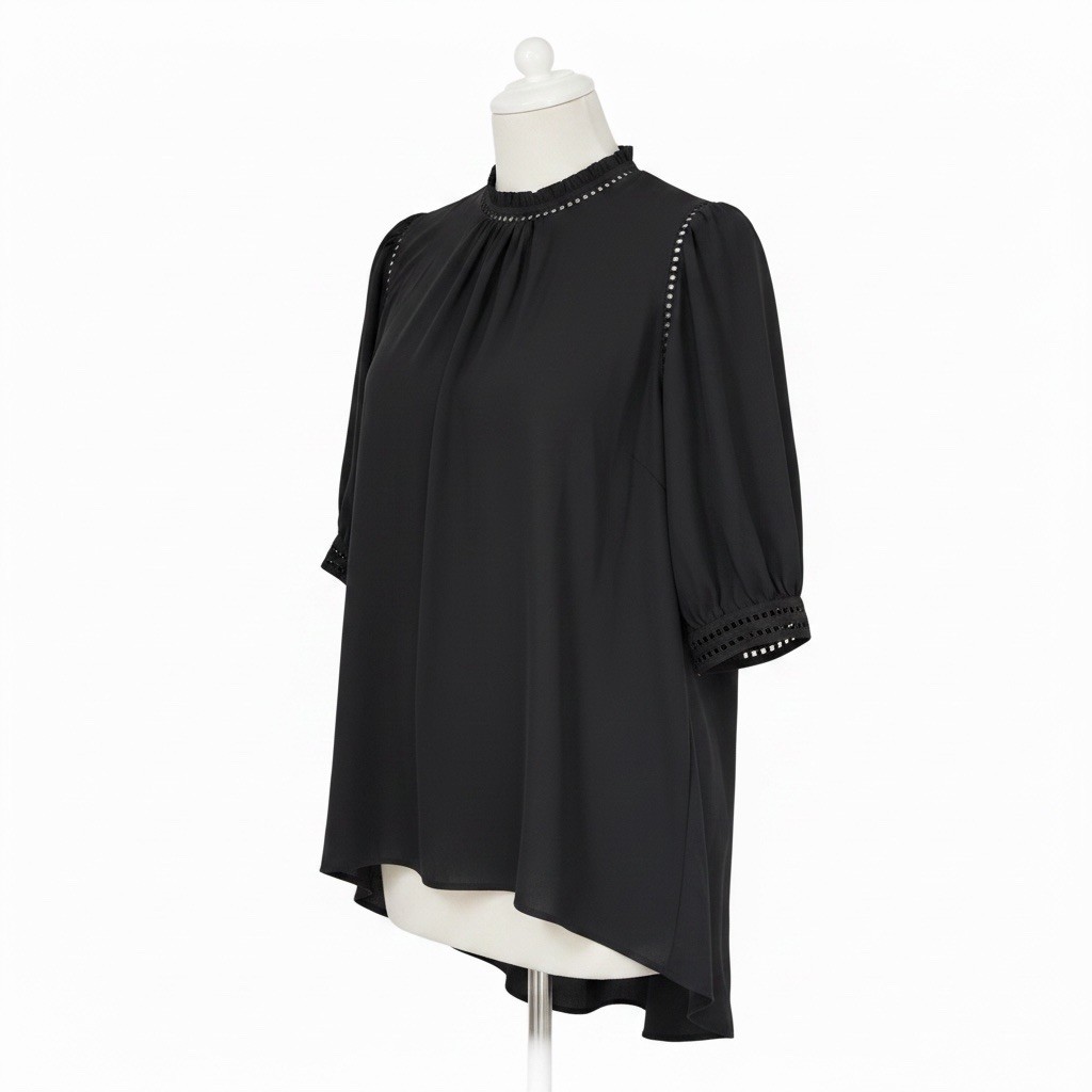 City Chic Women’s Plus Size L (20) Black High Neck Balloon Sleeve Blouse