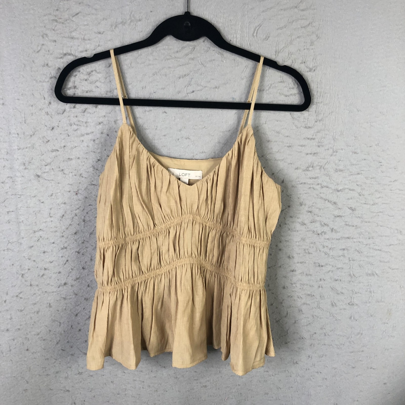 Fairy Grunge Top Womens Petite SP Beige Crinkle Ruffle Peplum Cami Feminine