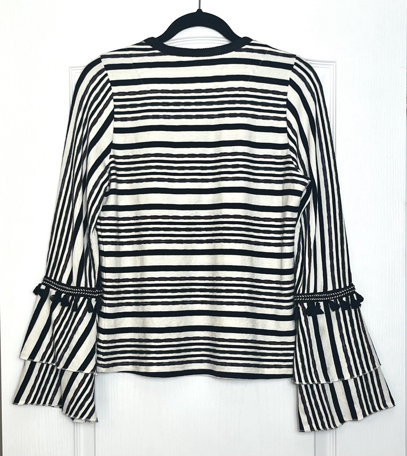 Anthropologie Moon River Striped Bell Sleeve Top Sz XS W/ Tassels Multicolor