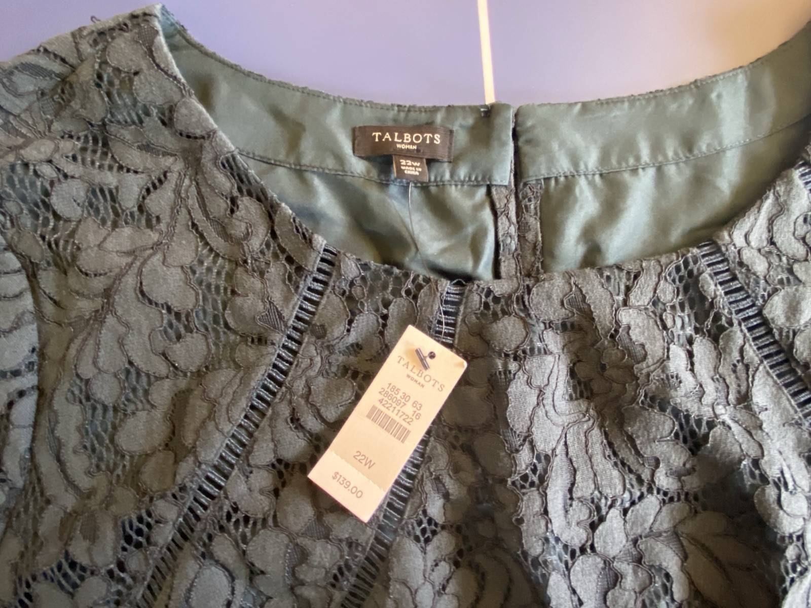 NWT Talbots Women’s Plus Size Dark Teal Lace Lined Blouse Size 22W