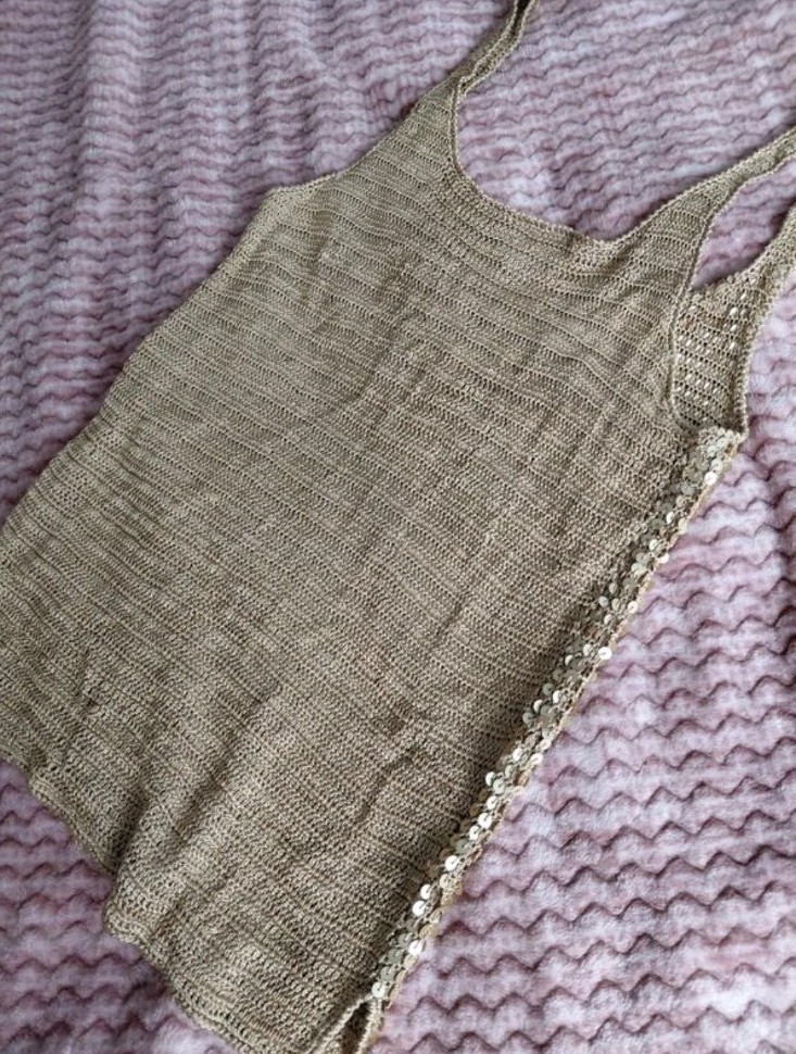 Y2K Gold Sequin Crochet Tank Top Festival Disco Party Fairycore Boho S/M