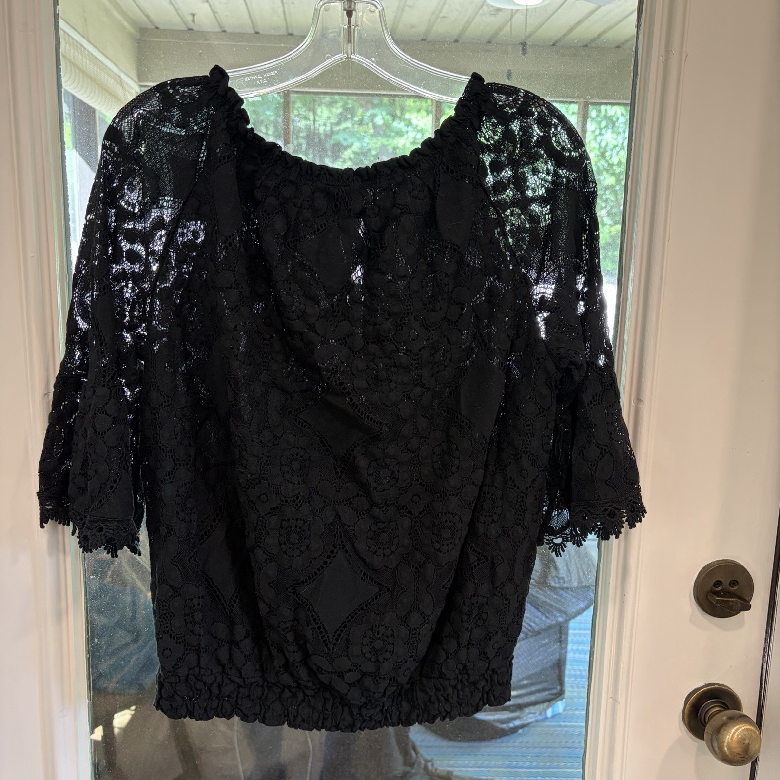 Astrid Black Eyelet Lace Back Button Blouse XS Cottagecore Boho NWOT