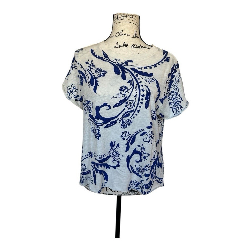 Maeve Blue and Cream Floral Top – Stylish & Versatile! Perfect for Any Occasion!