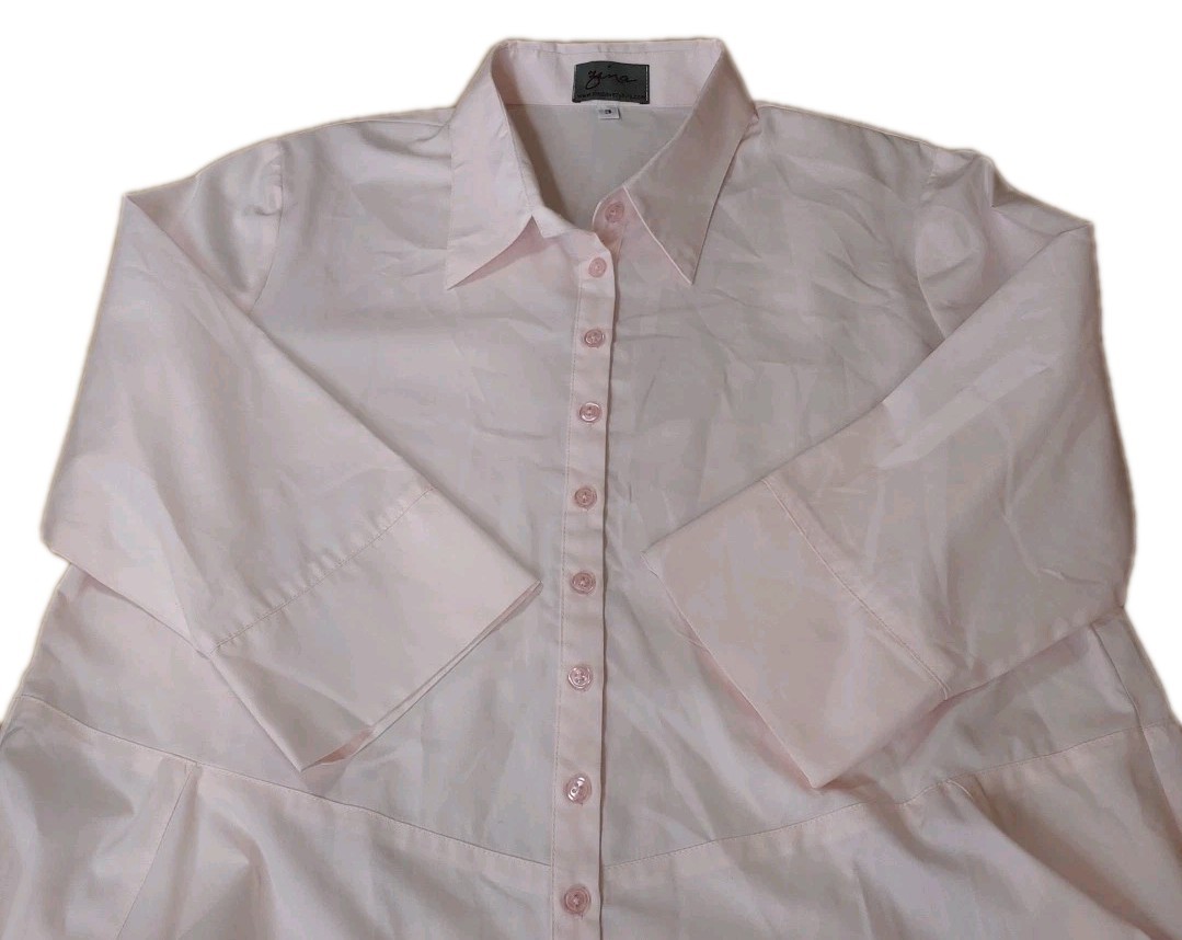 Zina Beverly Hills Lagenlook Tunic Dress Shirt Large Pink Button Baggy Feminine