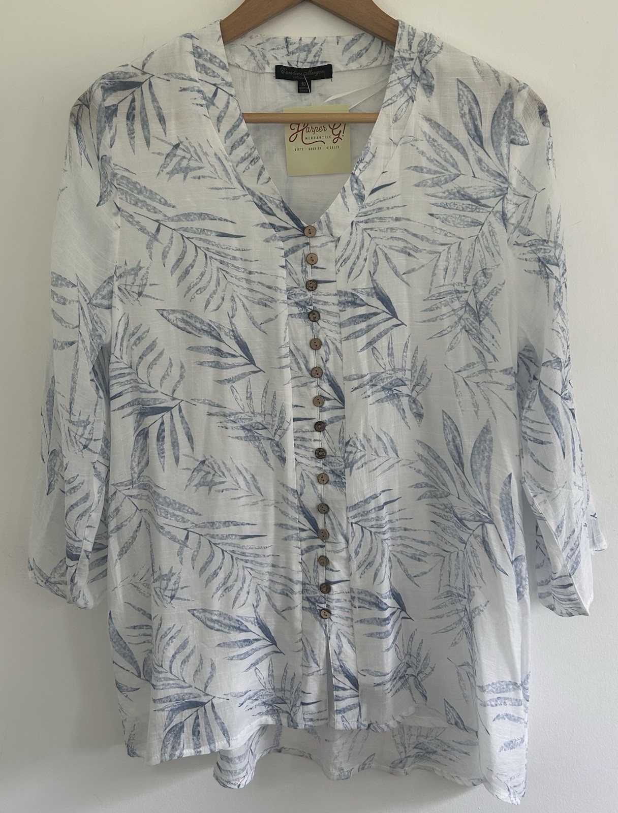 NWT CAROLINE MORGAN V-Neck Hi-Low Hem Roll Tab Sleeves Lined Women’s Size 10