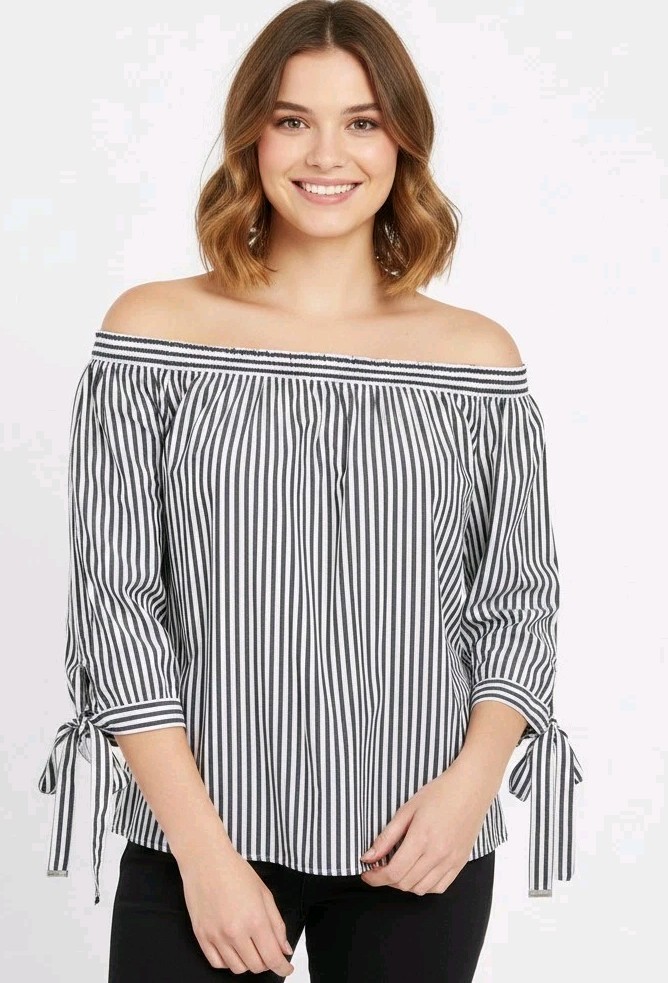 Michael Kors Striped Off Shoulder Top Nautical Boho Summer Blouse – MEDIUM