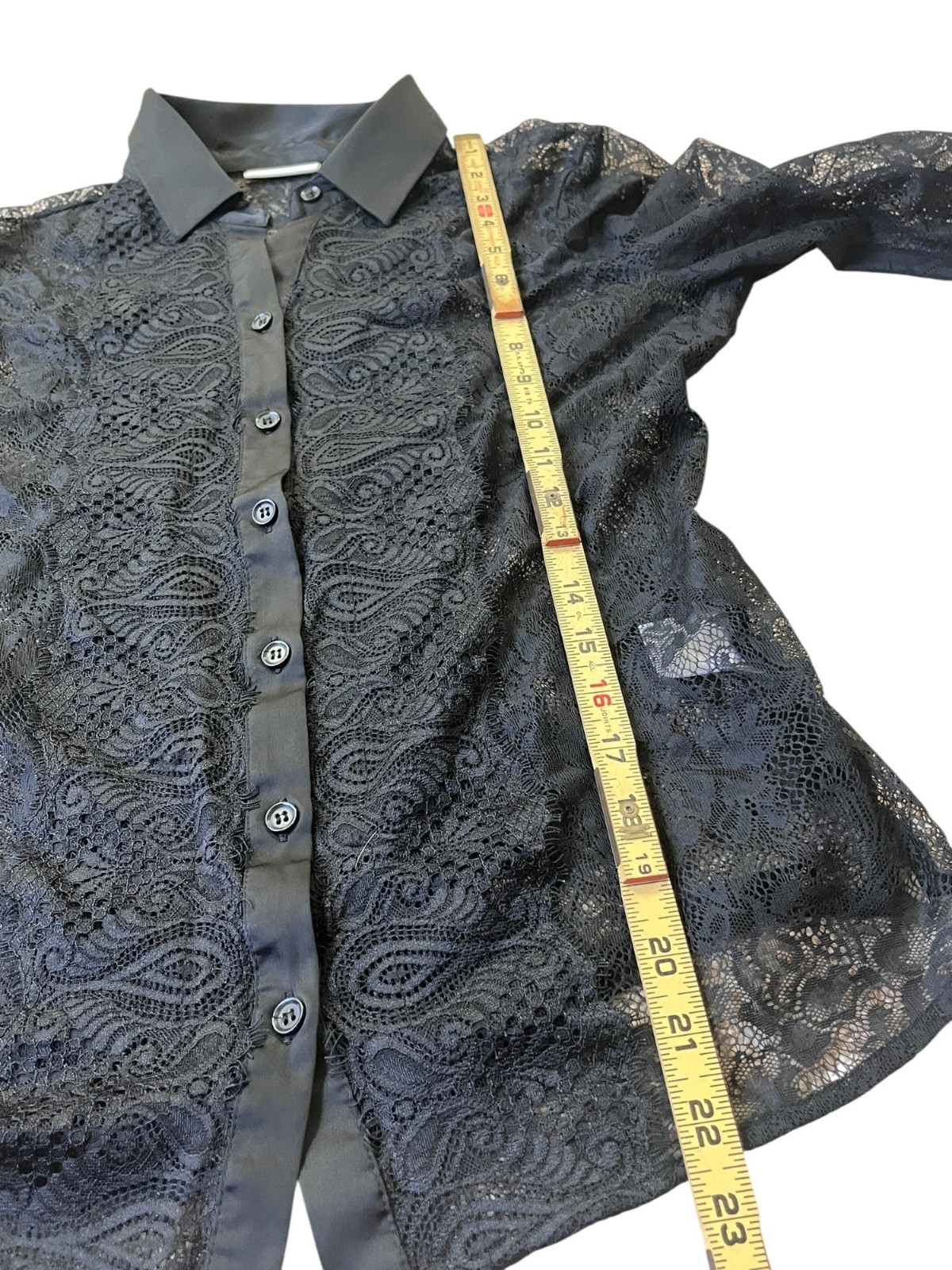 Eva Mendes Y2K Crochet Button Down Shirt Womens Small Black Witchy Dark Fairy