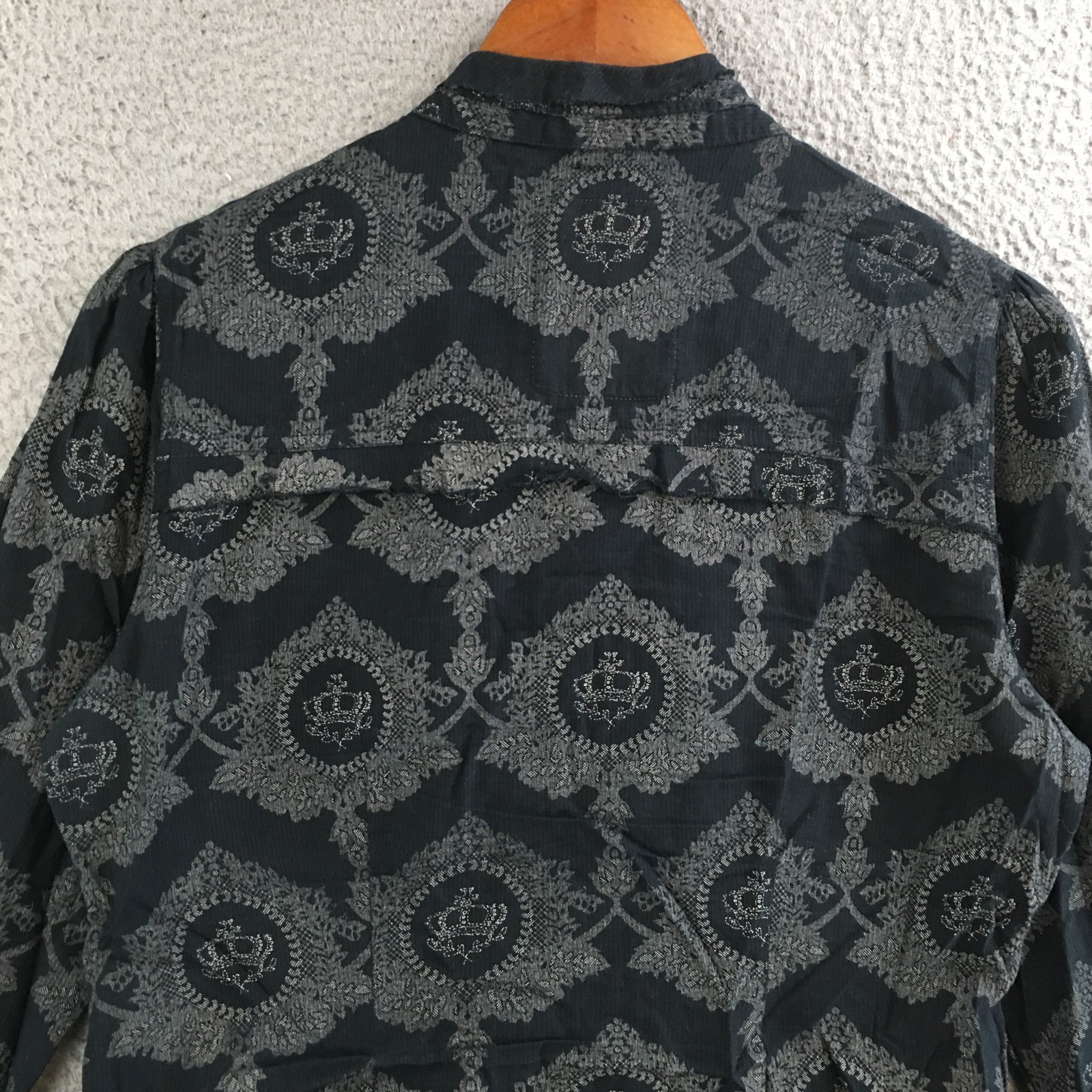 Cino Blouse Womens S Tie Neck Ruffle Victorian Boho Crown Print Cotton Black