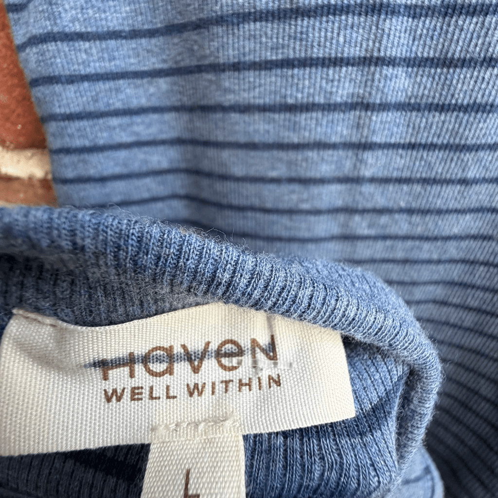 Haven Well Within $58 Women’s Scoop Neck Ribbed Striped Tank Top Blue L NEW
