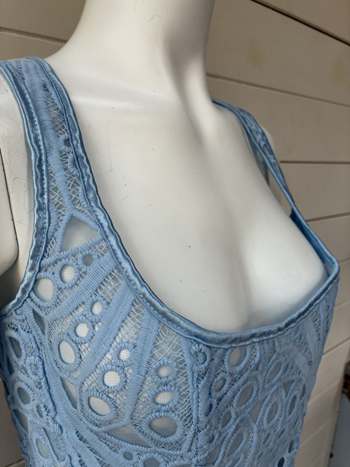 A Fab Baby Blue Mesh & Lace Corset Top By PrettyLittleThing Size 12 NWT ￼