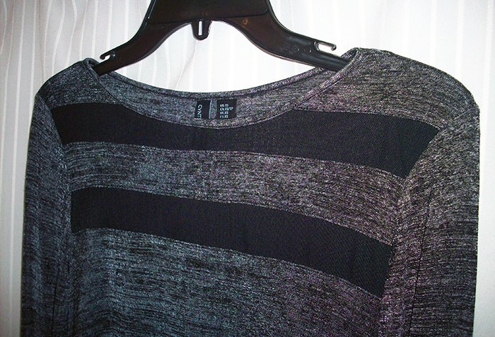 CYNTHIA ROWLEY Black Mesh Panel Sheer Long Sleeve Top Dk Gray Space-dye Shirt XS