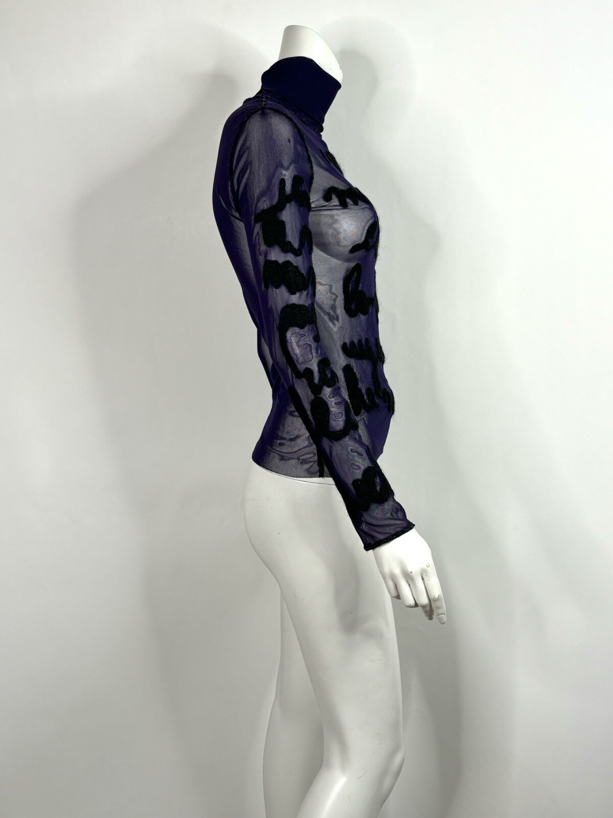 Vtg Jean Paul Gaultier Purple Script Sheer Mesh Top 40 S