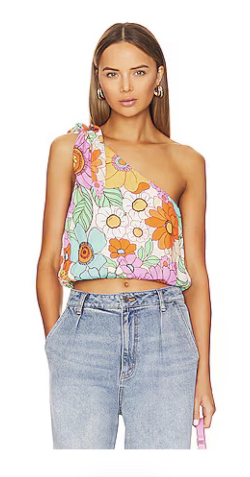 Show Me Your Mumu Heyday One Shoulder Top In Floral Market Sz LARGE Boho Retro