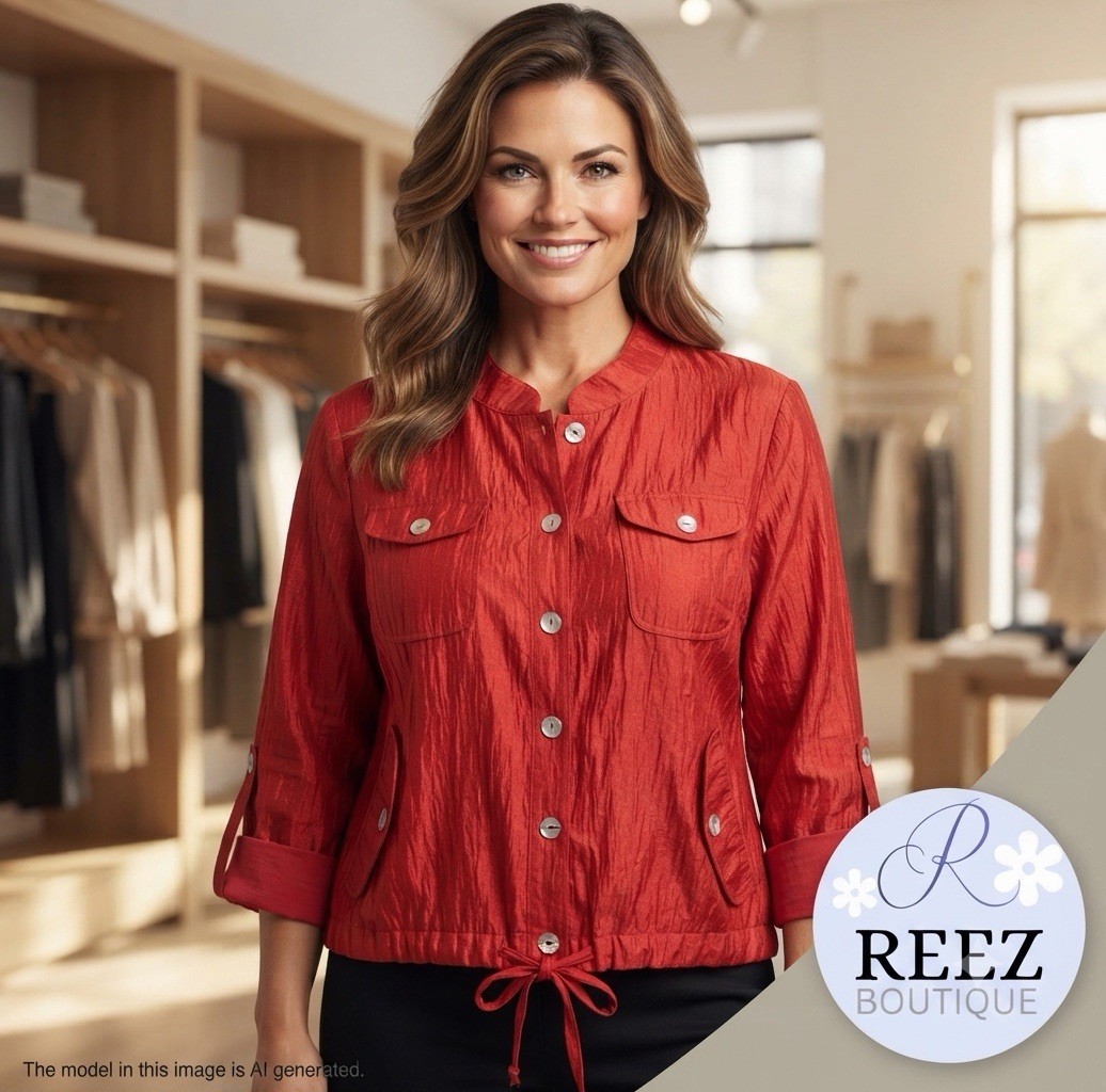 Linear Brand Red Textured Button-Front Utility Jacket Blouse Top Size Large Y2K
