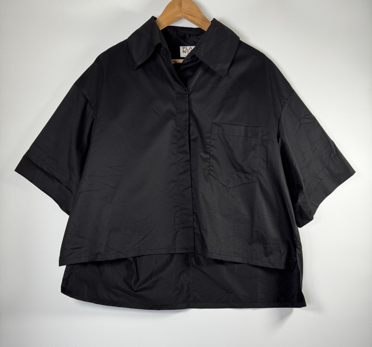 Planet by Lauren G Poplin Shirt One Size Black Boxy Oversized Modern Minimalist