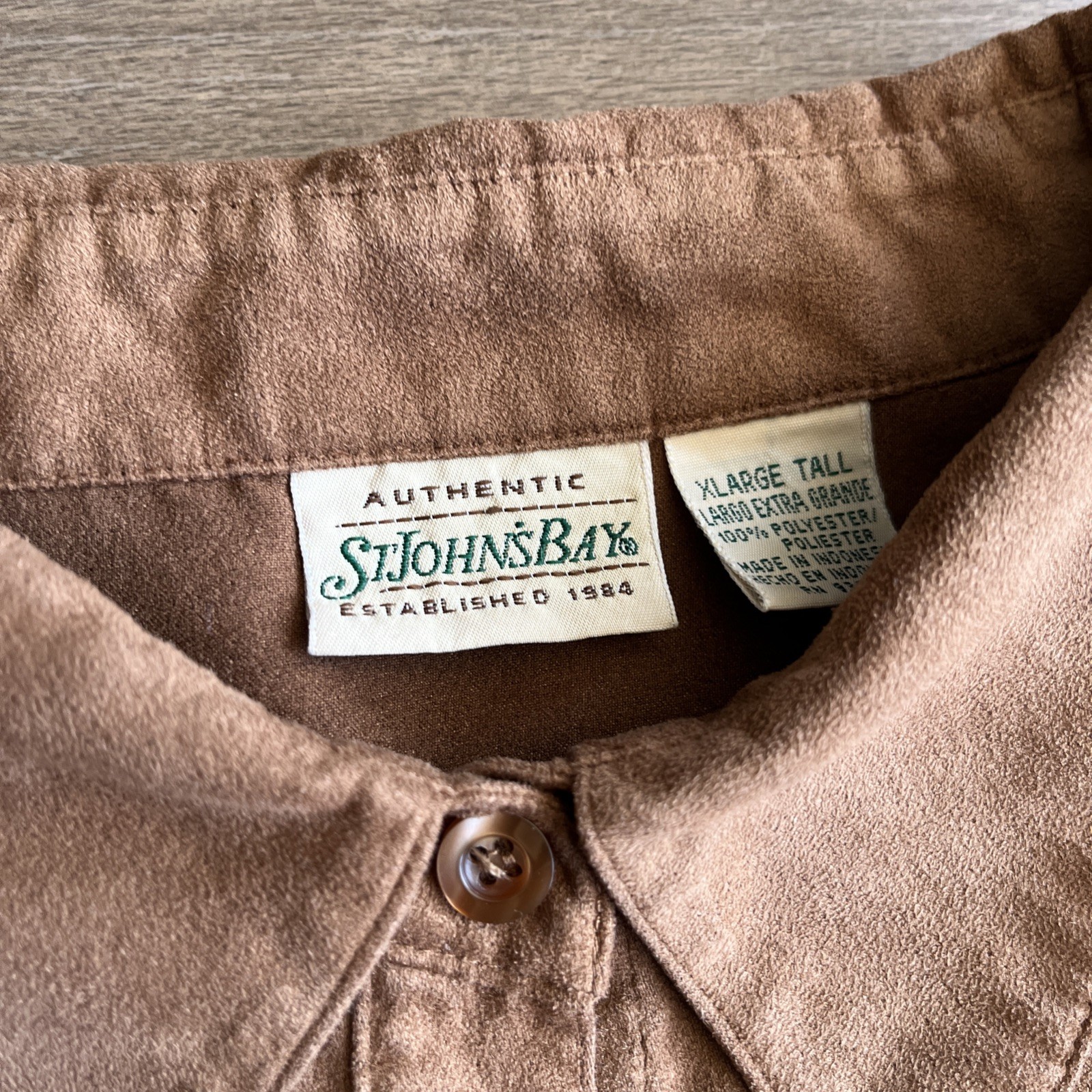 St John’s Bay Faux Suede Button Down Shirt Long Sleeve Caramel Brown XL Tall