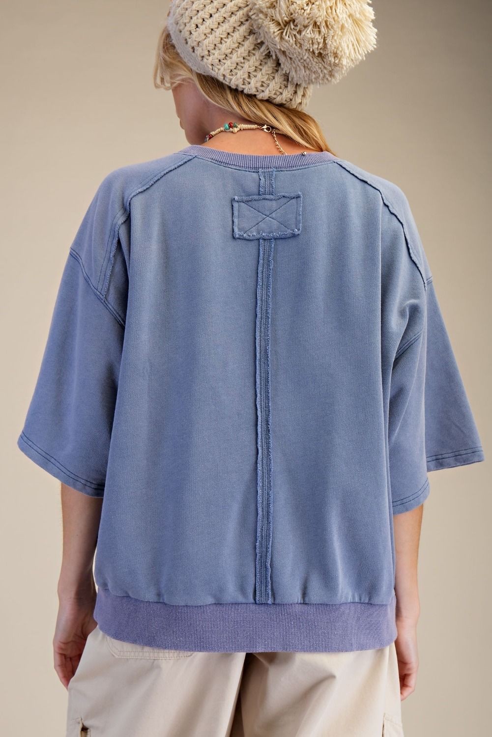 Easel Women’s American Flag Bows and Lace Oversized Washed Top in Blue