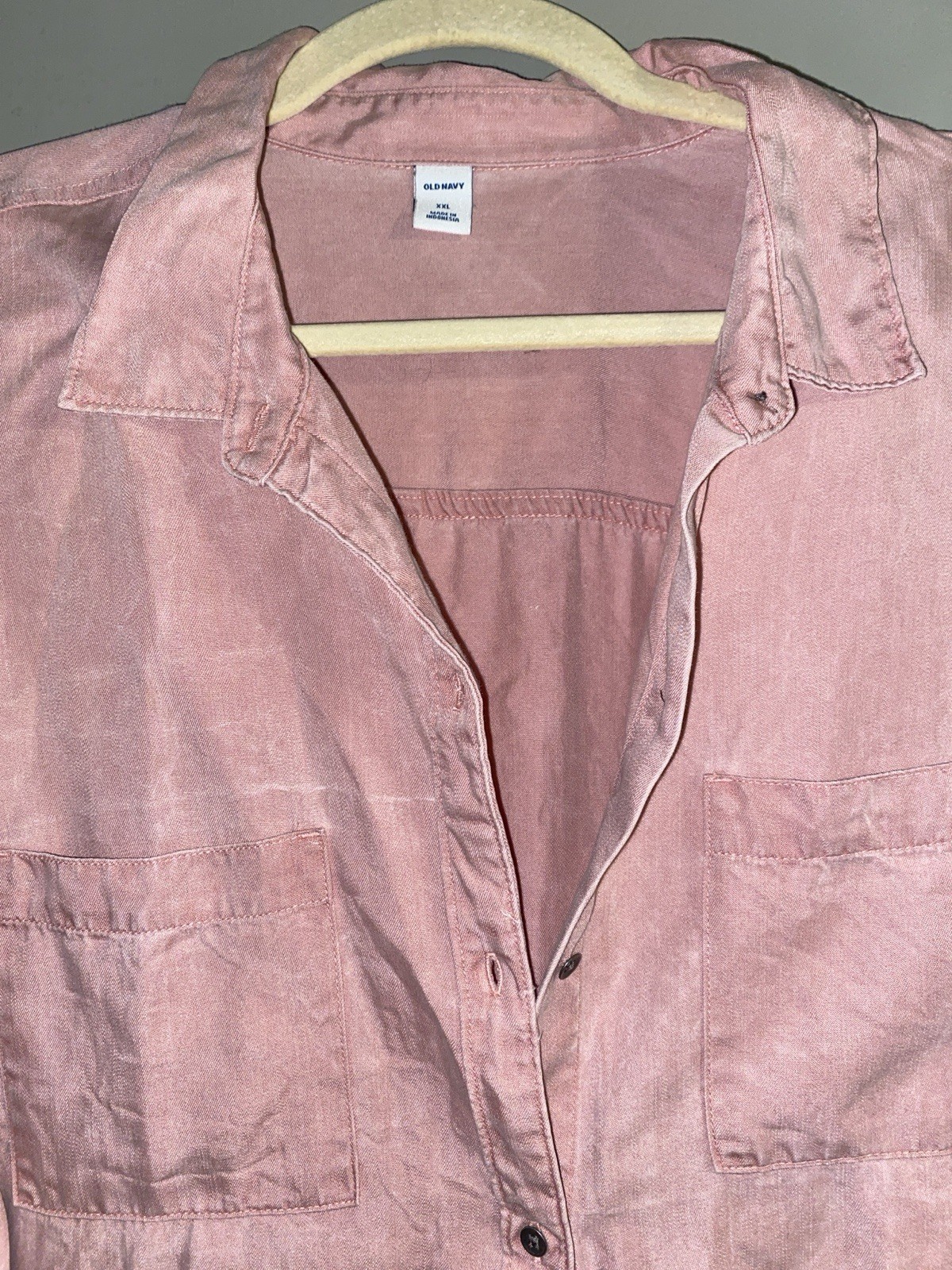 Old Navy Women’s Pink Solid Long Sleeve Button-Up Shirt w/ Pockets XXL