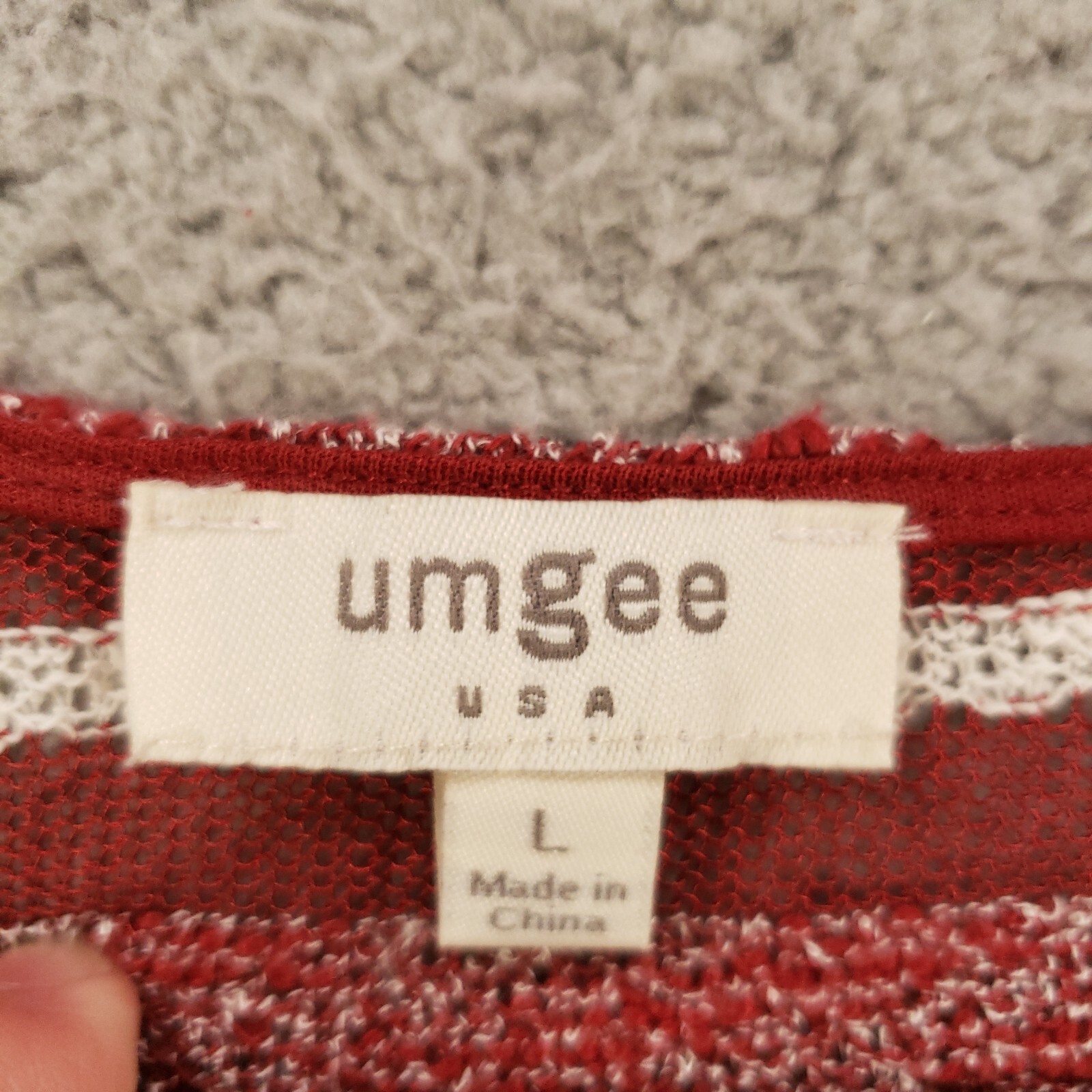 Womens Large Top Red White Striped Mixed Print Knit Speckled Heathered Umgee