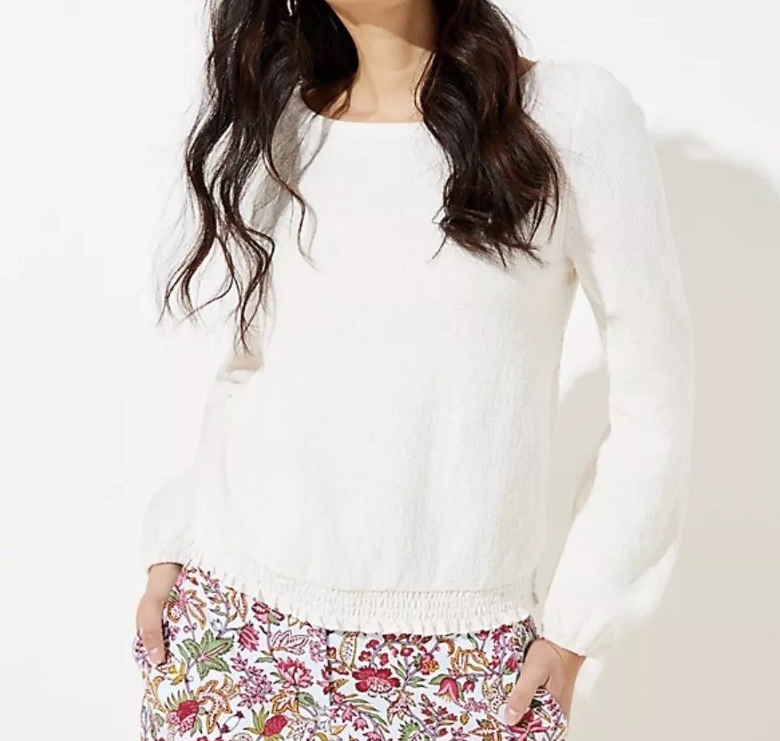 NWT Loft Whisper White Top Large Long Sleeve Woman’s Pullover Soft
