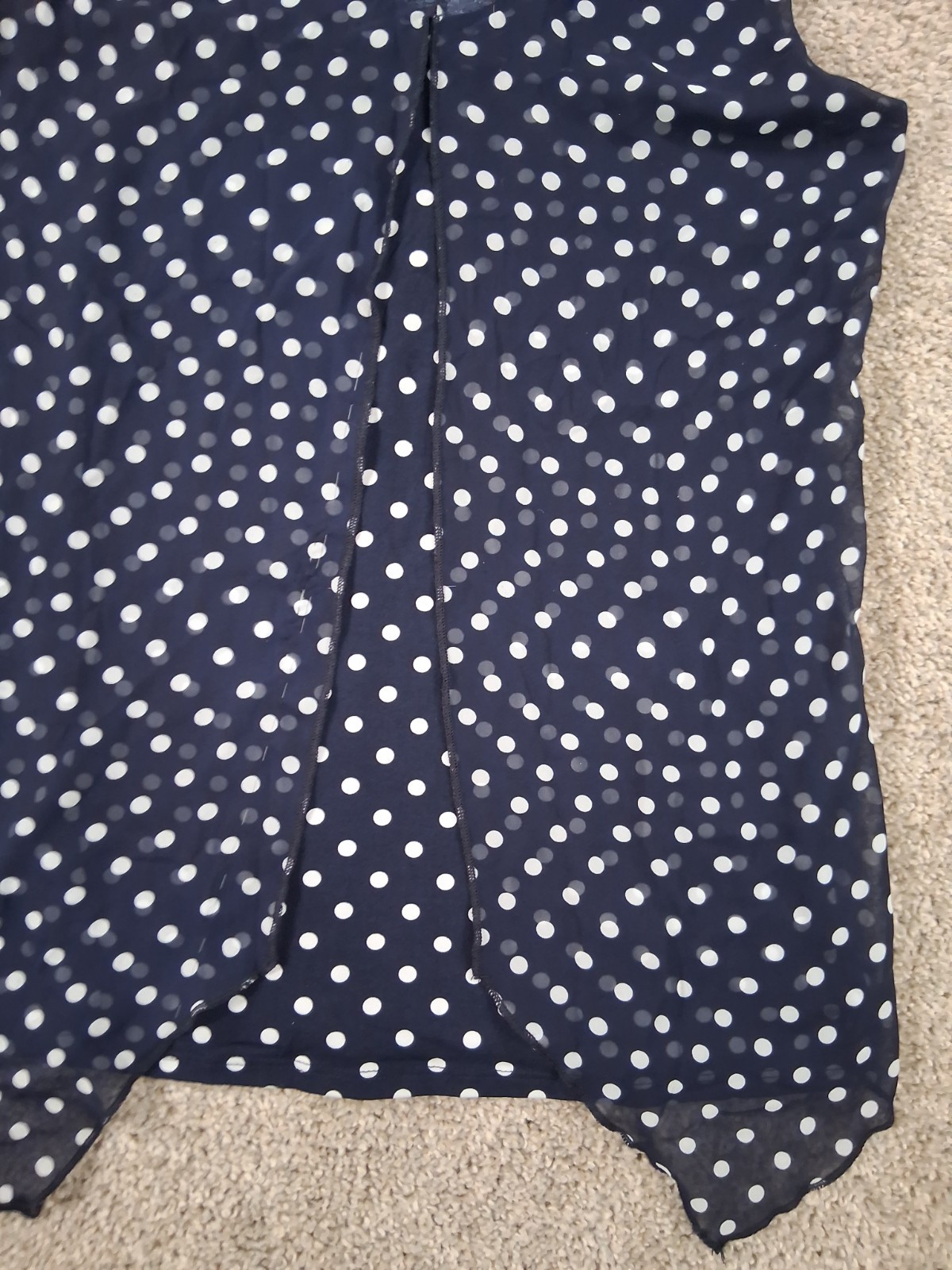 Adele & May Medium Womens Sleeveless Shirt Blue White Polka Dot Polyester Blend