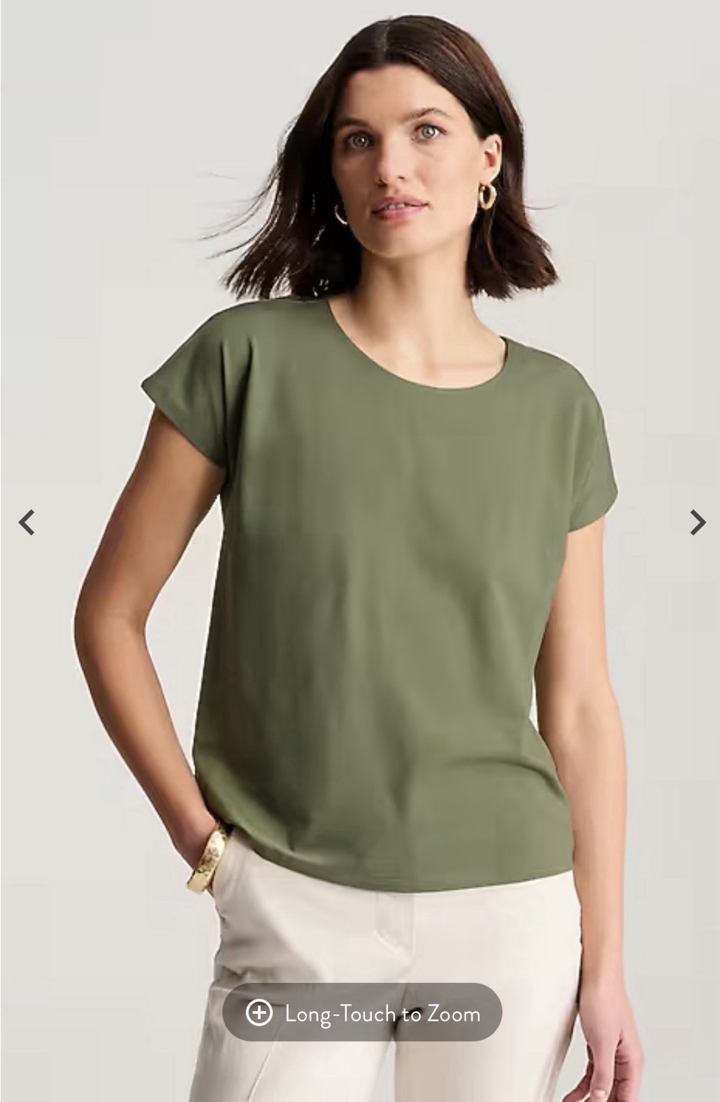 NWT! J JILL SHORT SLEEVE LUXE SUPIMA PLEAT BACK TEE-L-SCOOP NECK-OLIVINE