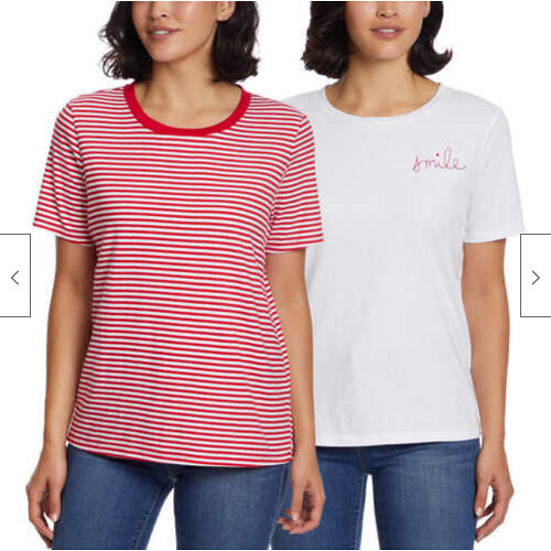 Ella Moss Women’s Embroidered Crewneck Short Sleeve Tee, 2-Pk Red/White XL NWT