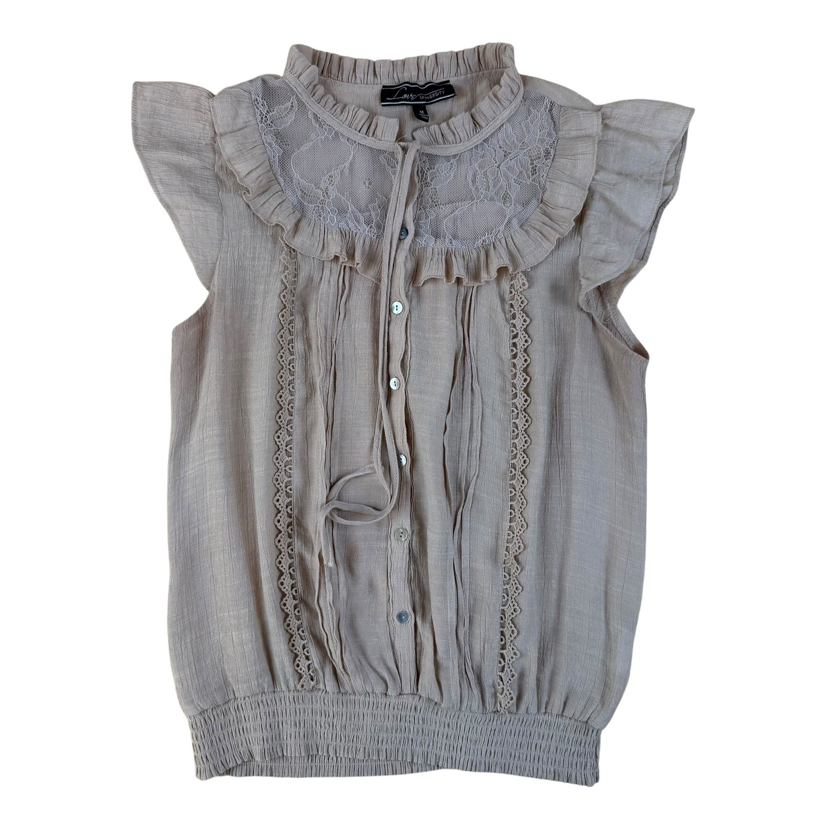 Cottagecore Boho Blouse Cotton Blend Lace Ruffle Top Size M Love University