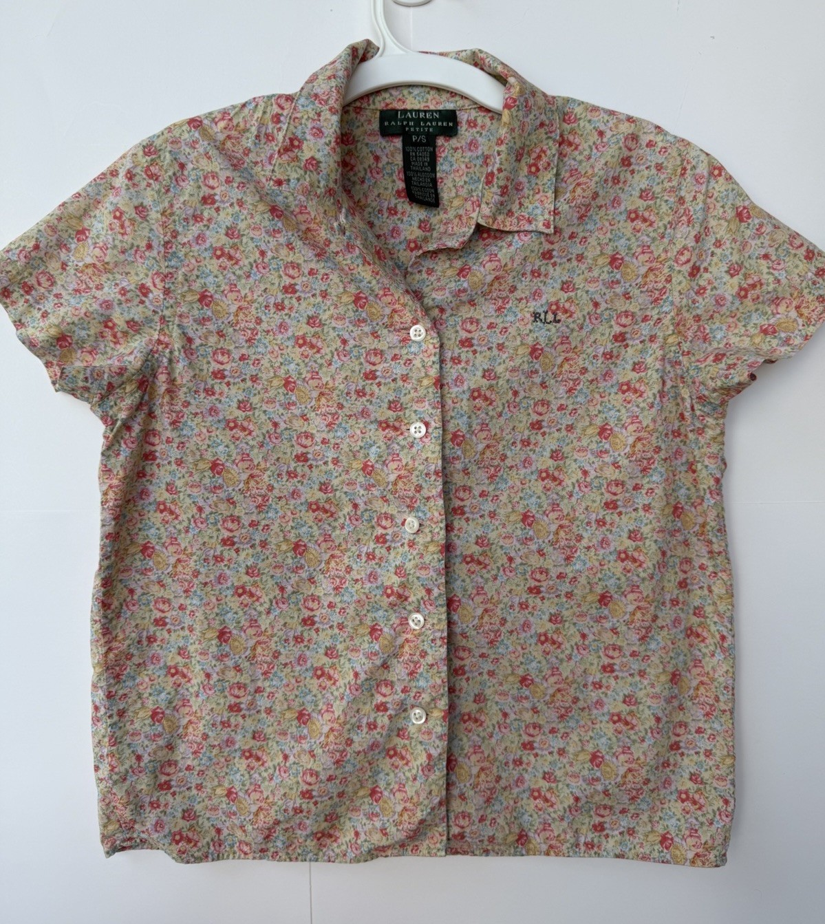 Ralph Lauren P/S Women Shortsleeved Cotton cute LLR Embroidered Logo Button Up